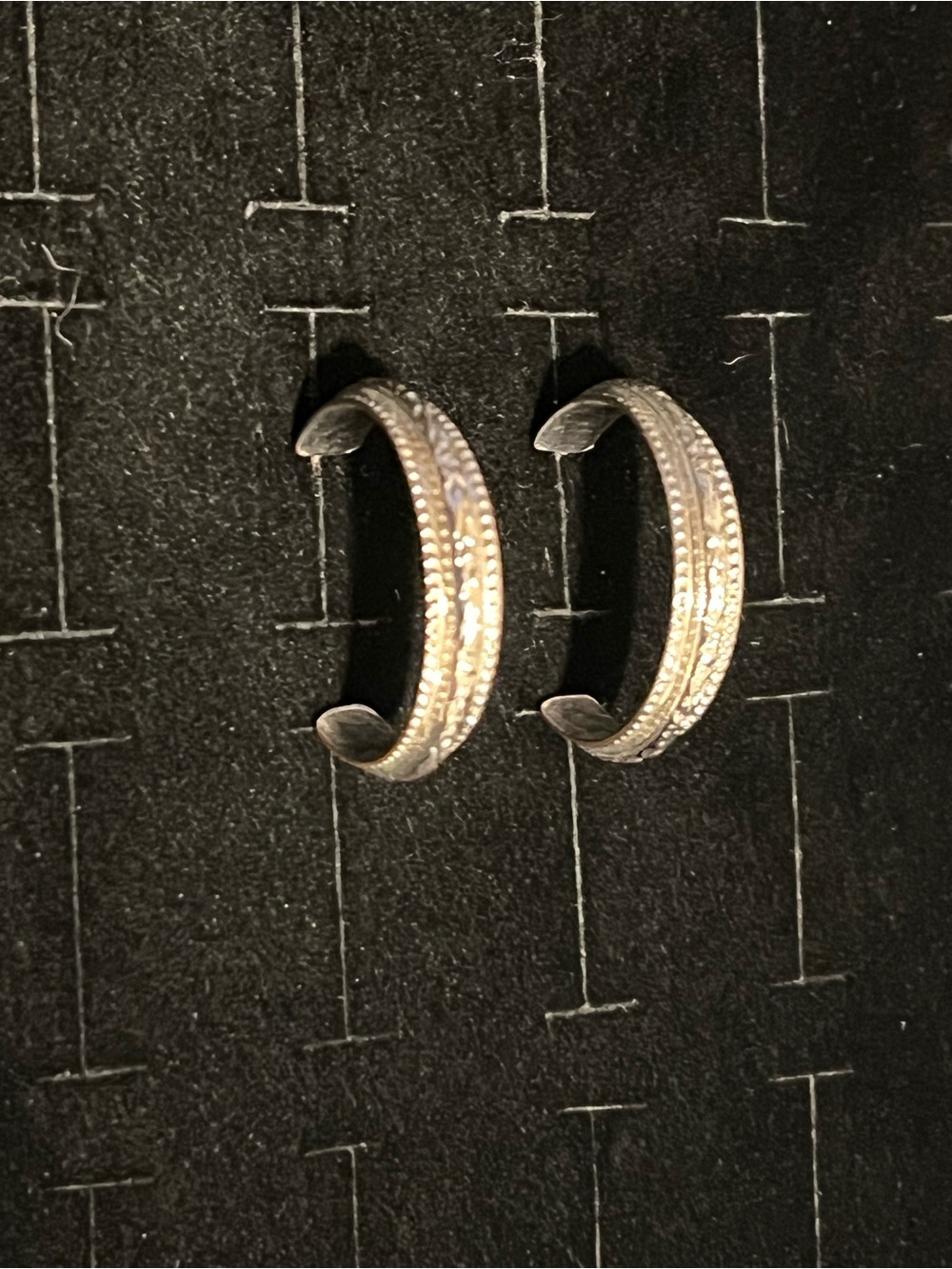 Silver toned Textured Hoop Earrings - Silver
